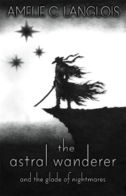A dark silhouette of a cloaked man with a hat and a katana stands atop a cliff, three black stars gleaming in the background.