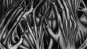 A cluster of clawed hands that are melting into each other.