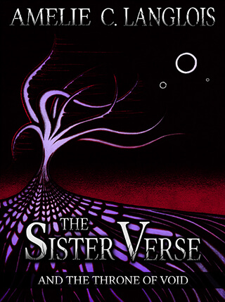 A cellular willow stands before a sky of total darkness, a red glow burning upon the horizon. Rooted within an organic hellscape, its tentacular branches waver through the blackness of reality, the color of its form bleeding away as though caught in the wind. Three distant rings of light burn upon the void above, like stars long-since imploded into black holes.